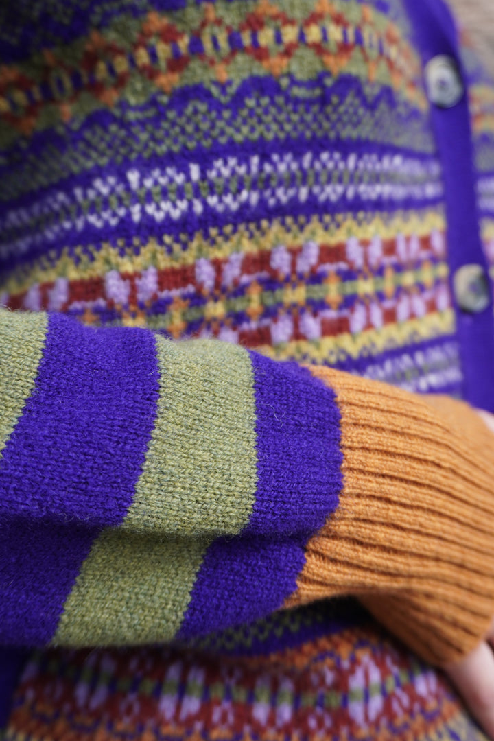 Stobo Fairisle Vee Cardigan - Mulberry