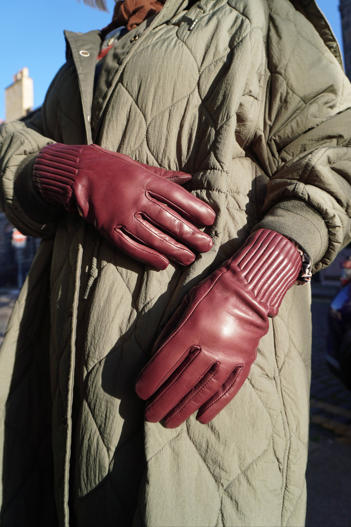 Valeria Leather Gloves - Bordeaux