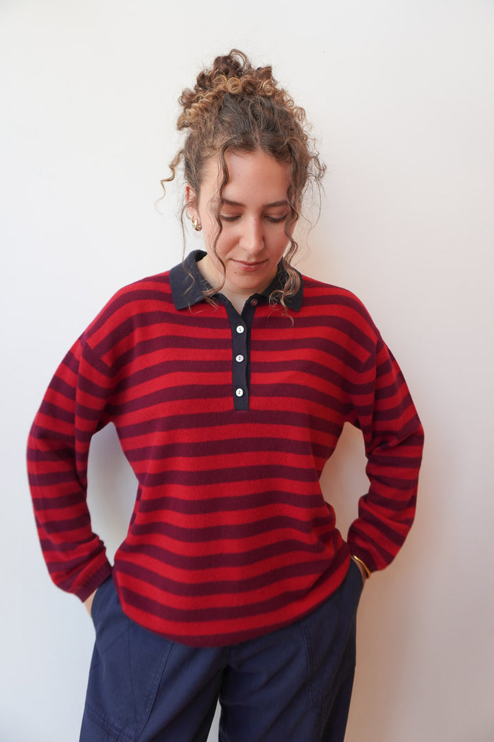 Rugby Shirt - Navy/Burgundy/Poppy