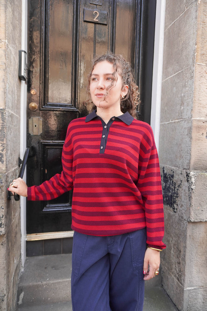 Rugby Shirt - Navy/Burgundy/Poppy