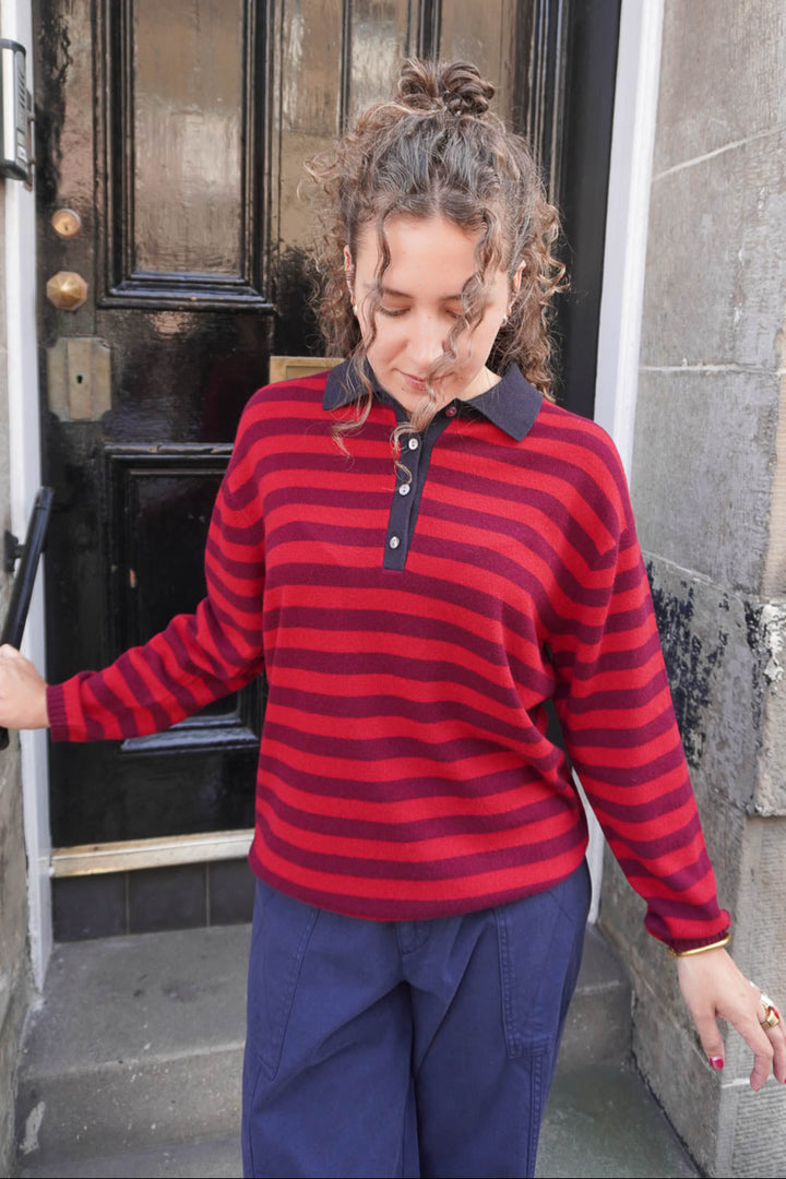 Rugby Shirt - Navy/Burgundy/Poppy