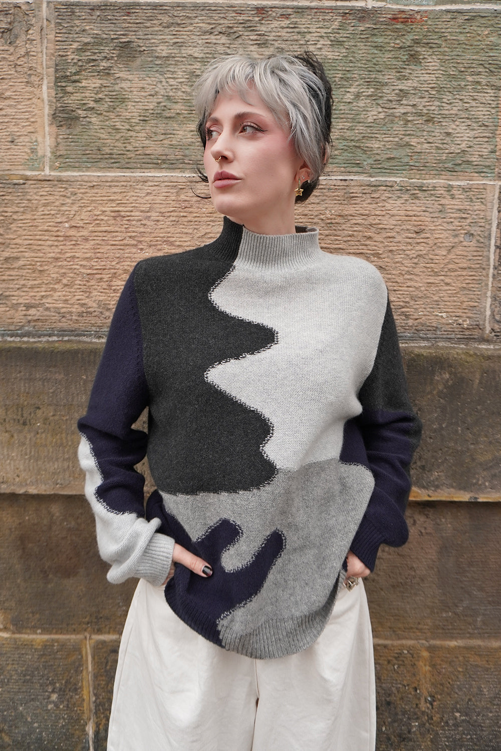 Reverse Camo Cashmere Turtle - Mist/Charcoal/Navy