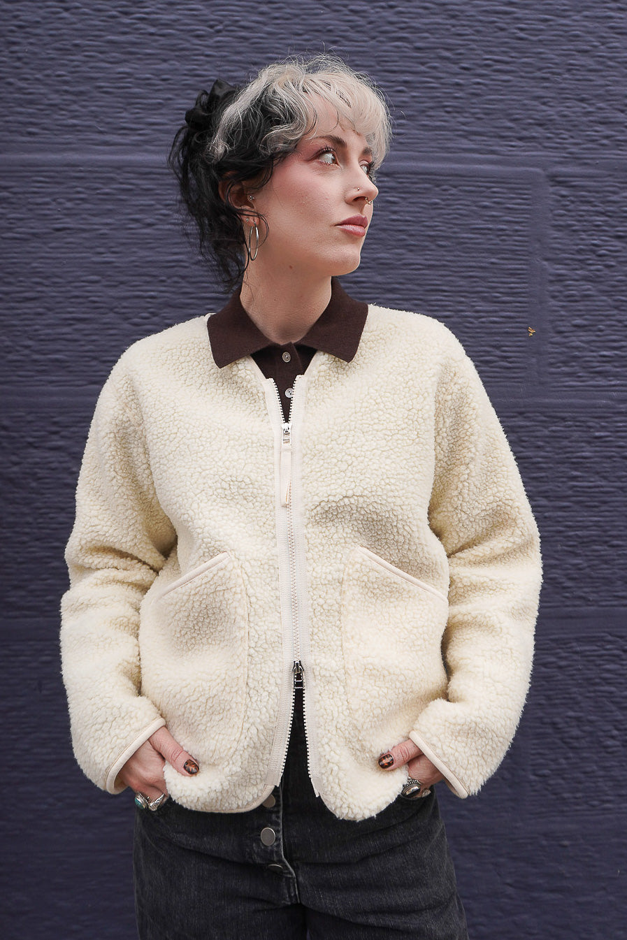 Zip Liner Jacket - Ecru Galaxy Fleece