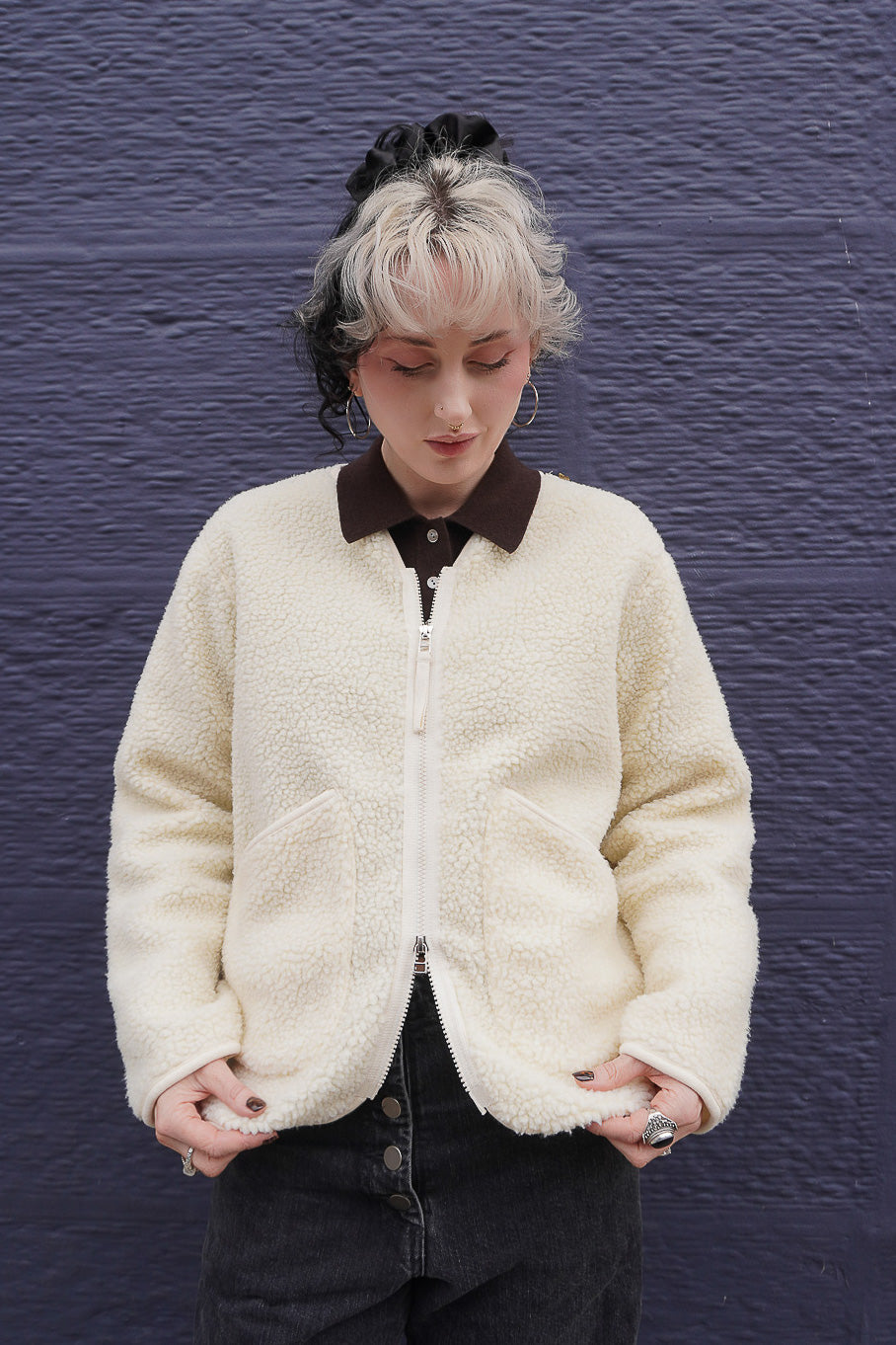 Zip Liner Jacket - Ecru Galaxy Fleece