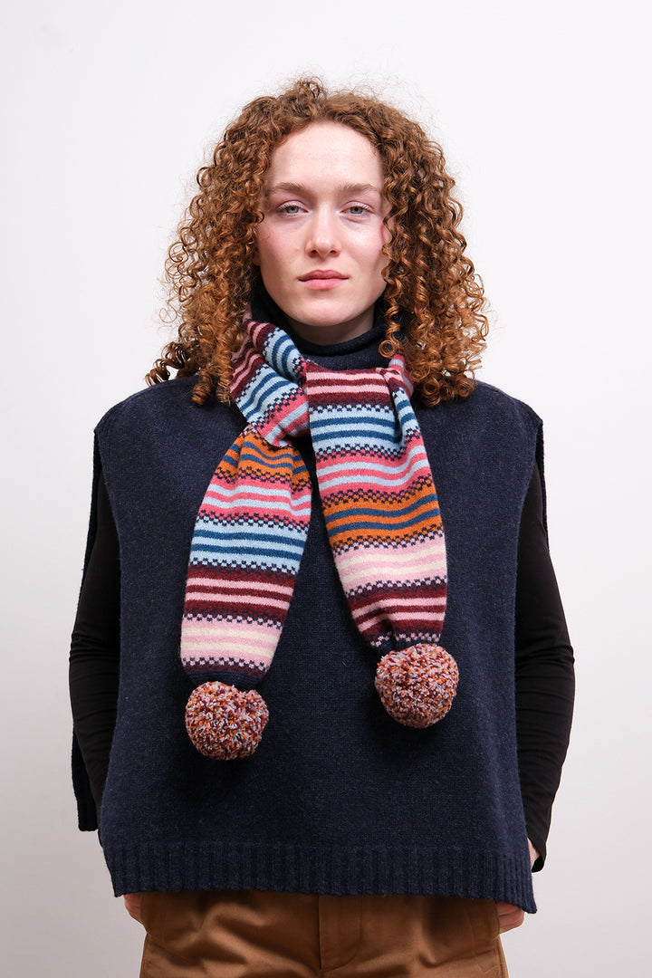 Stripe Pom Pom Scarf - Autumn Berry