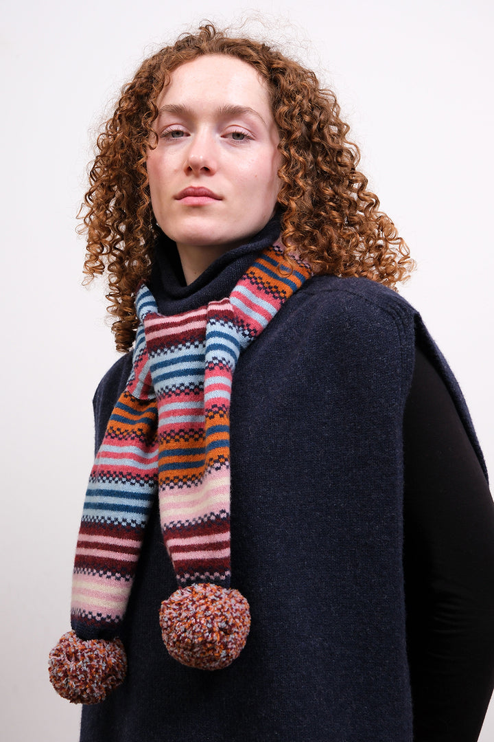 Stripe Pom Pom Scarf - Autumn Berry