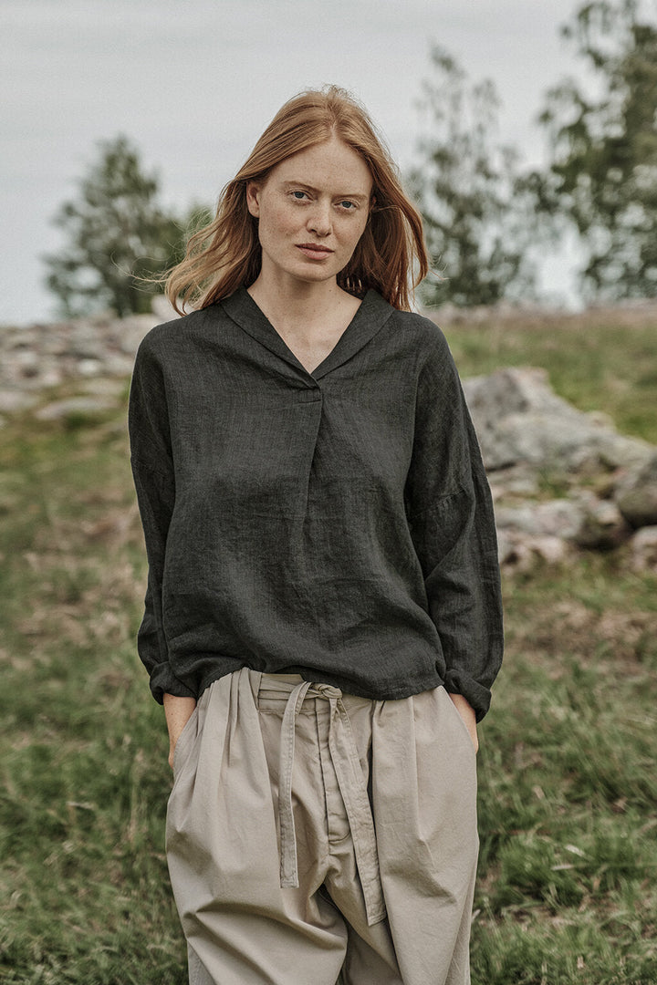 Shawl Collar Blouse - Green