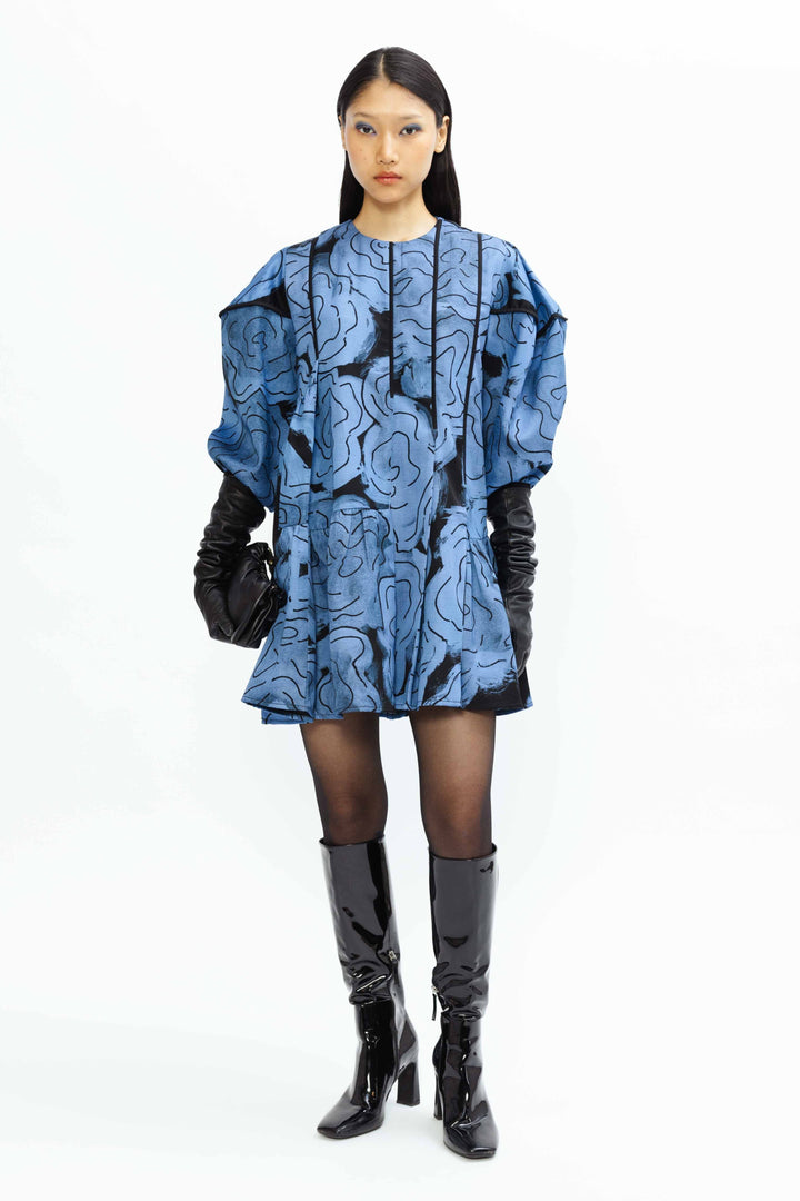 Eden Dress- Steel Blue Rose Print