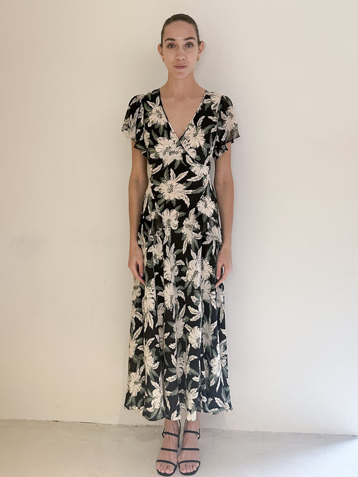 Evie Silk Midi Dress - Hibiscus Black