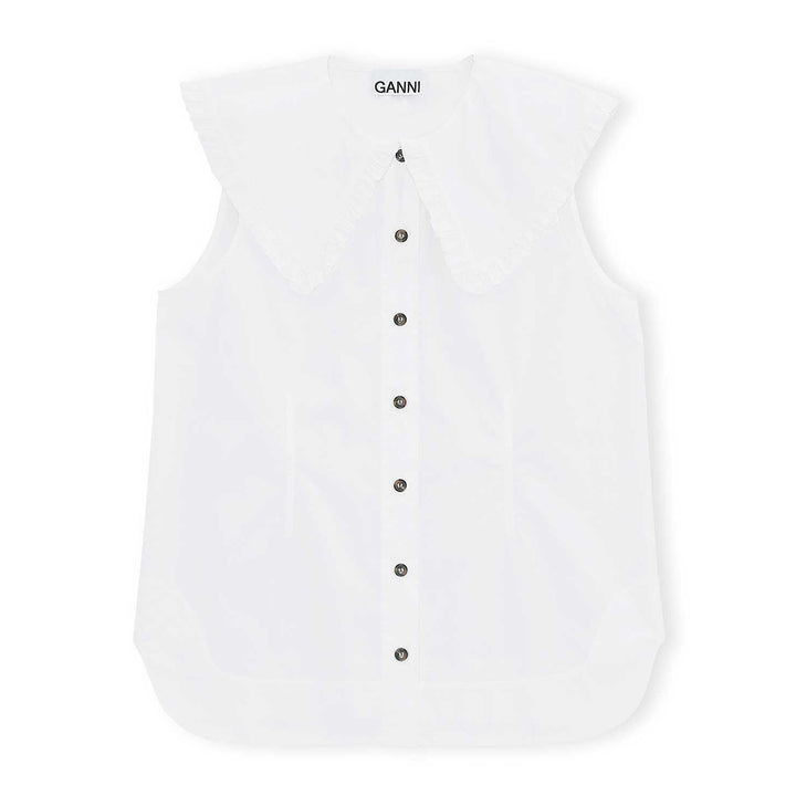 Sleeveless Frill Collar Shirt - Bright White