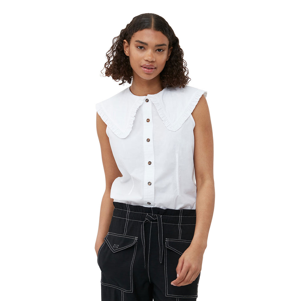 Sleeveless Frill Collar Shirt - Bright White - Frontiers Woman
