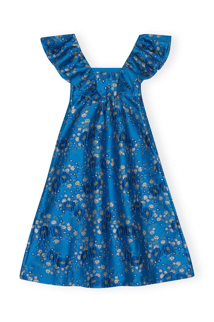 3D Jacquard Ruffle Midi Dress - Brilliant Blue