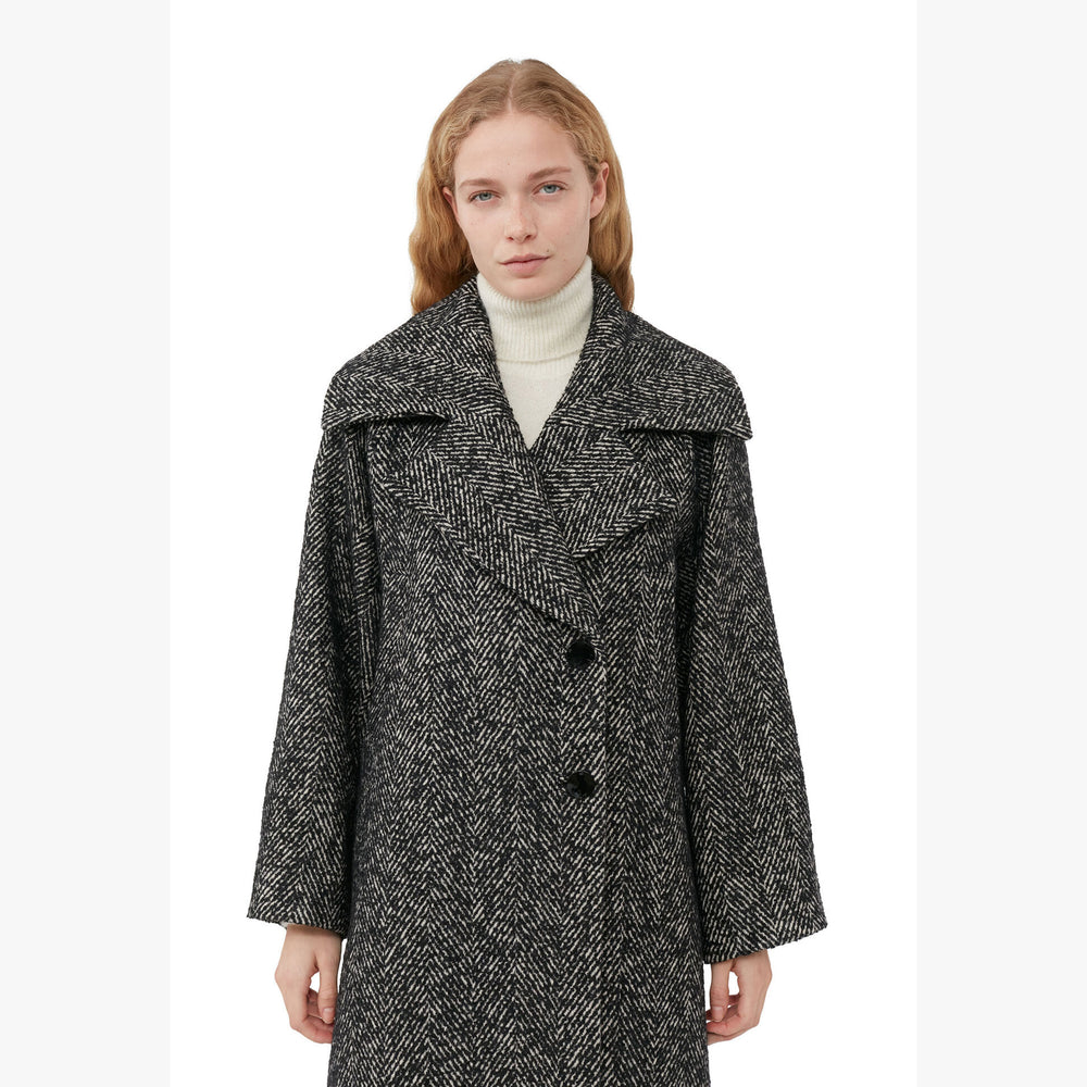 Wool Blend Herringbone Coat - Black - Frontiers Woman