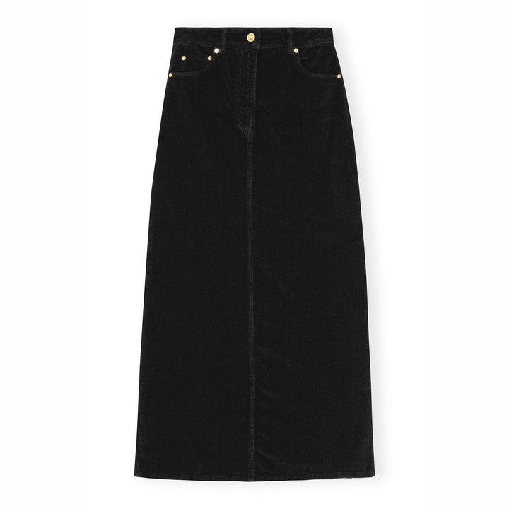 Washed Corduroy Long Skirt - Black