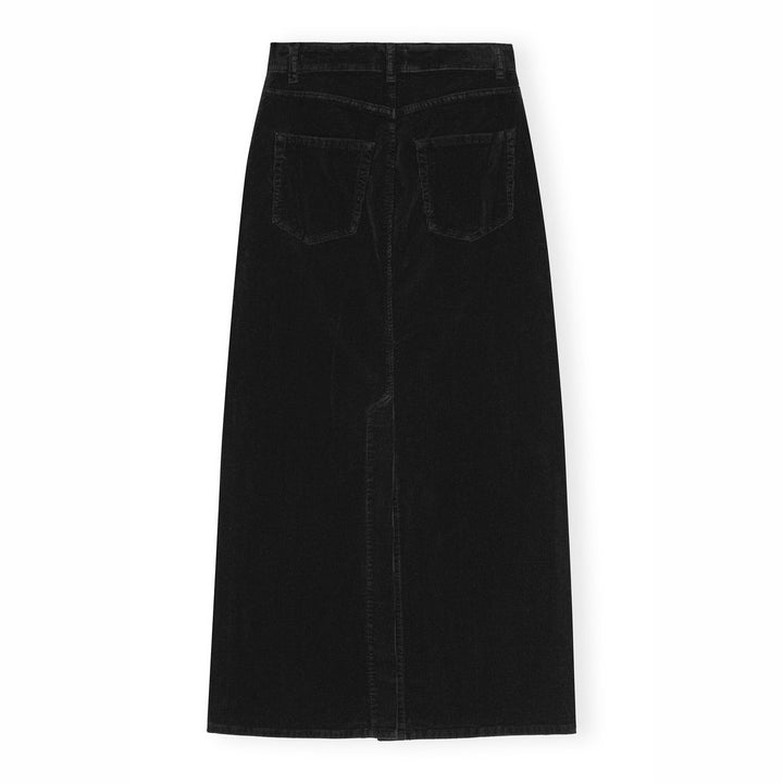 Washed Corduroy Long Skirt - Black