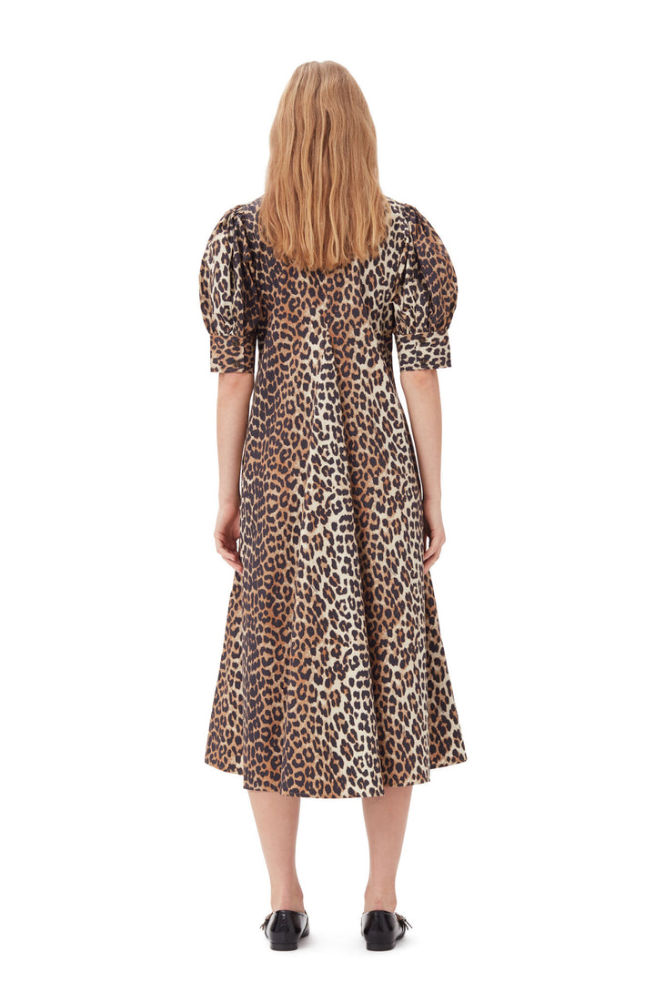 Cotton Poplin V-Neck Maxi Dress - Leopard
