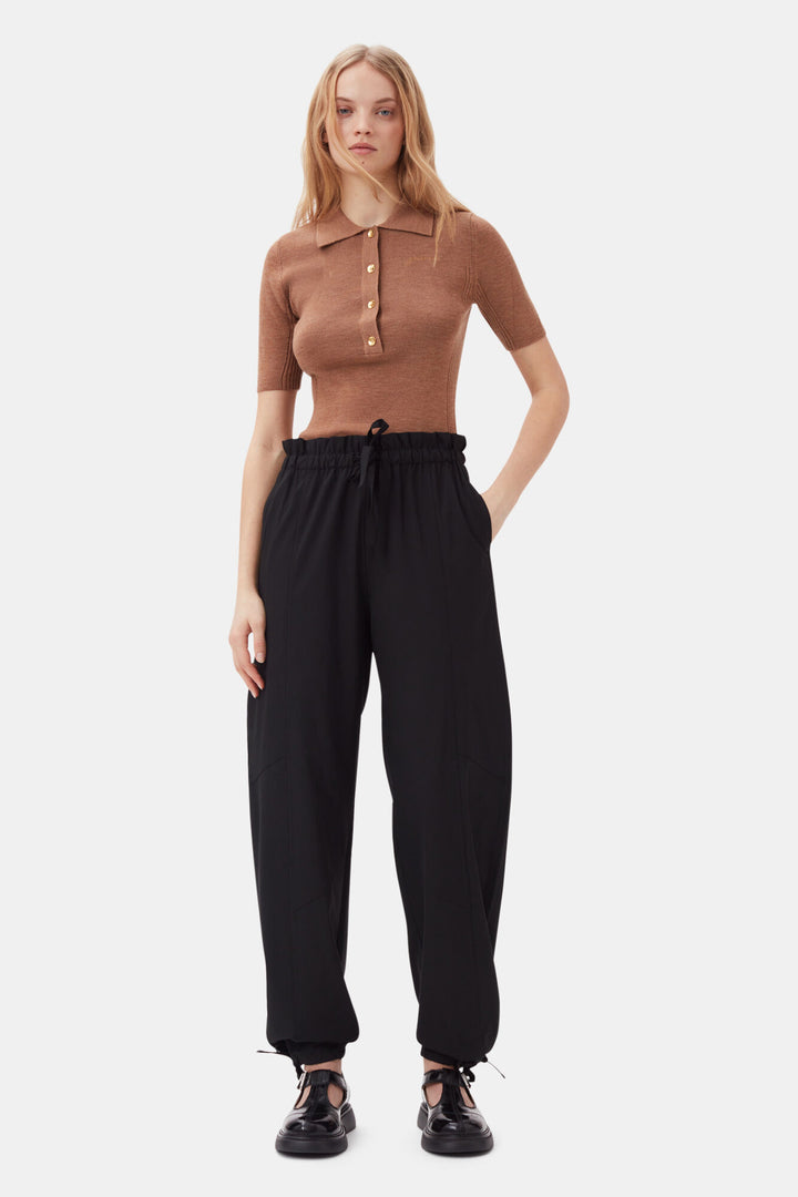 Drapey Melange Elasticated Waist Pants - Black