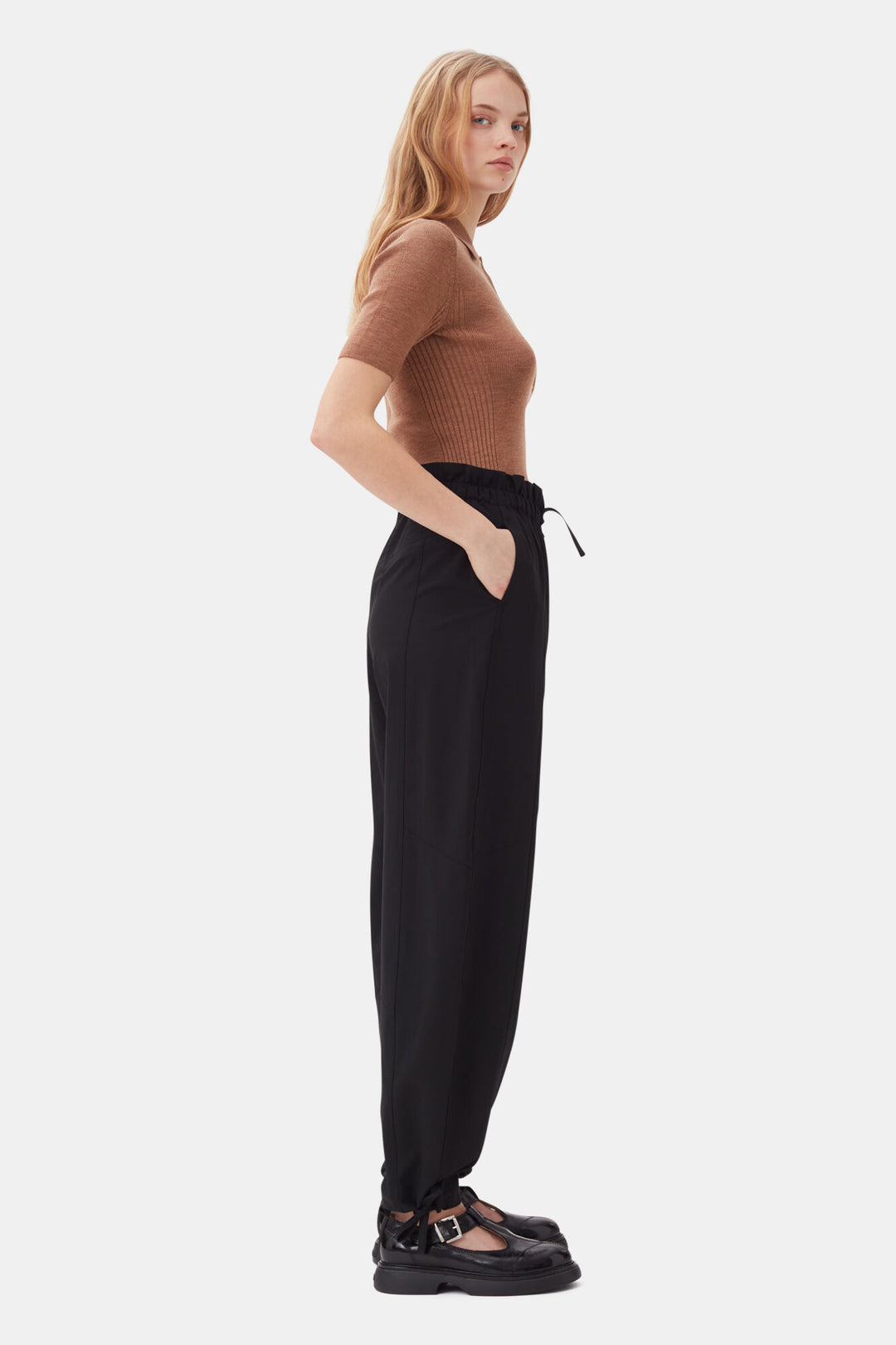 Drapey Melange Elasticated Waist Pants - Black