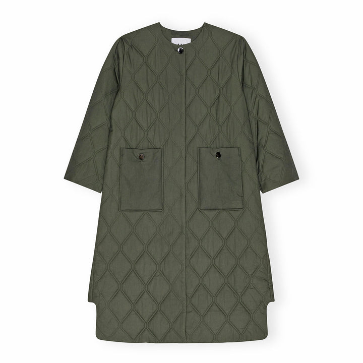 Quilt Long Coat - Kombu Green