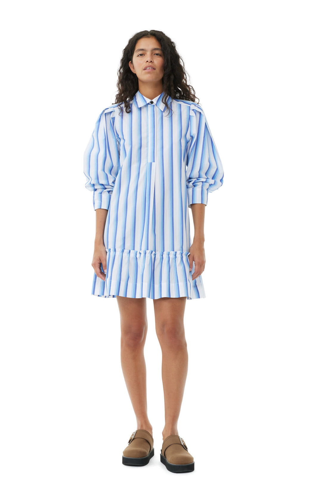 Stripe Cotton Mini Shirt Dress