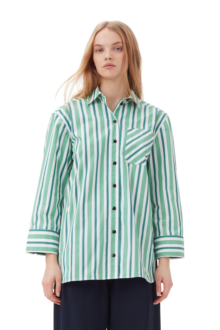 Striped Cotton Oversized Shirt - Creme de Menthe