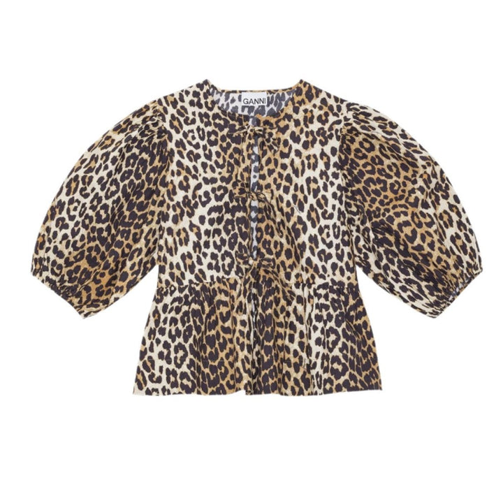 Printed Cotton Poplin Peplum Blouse - Leopard