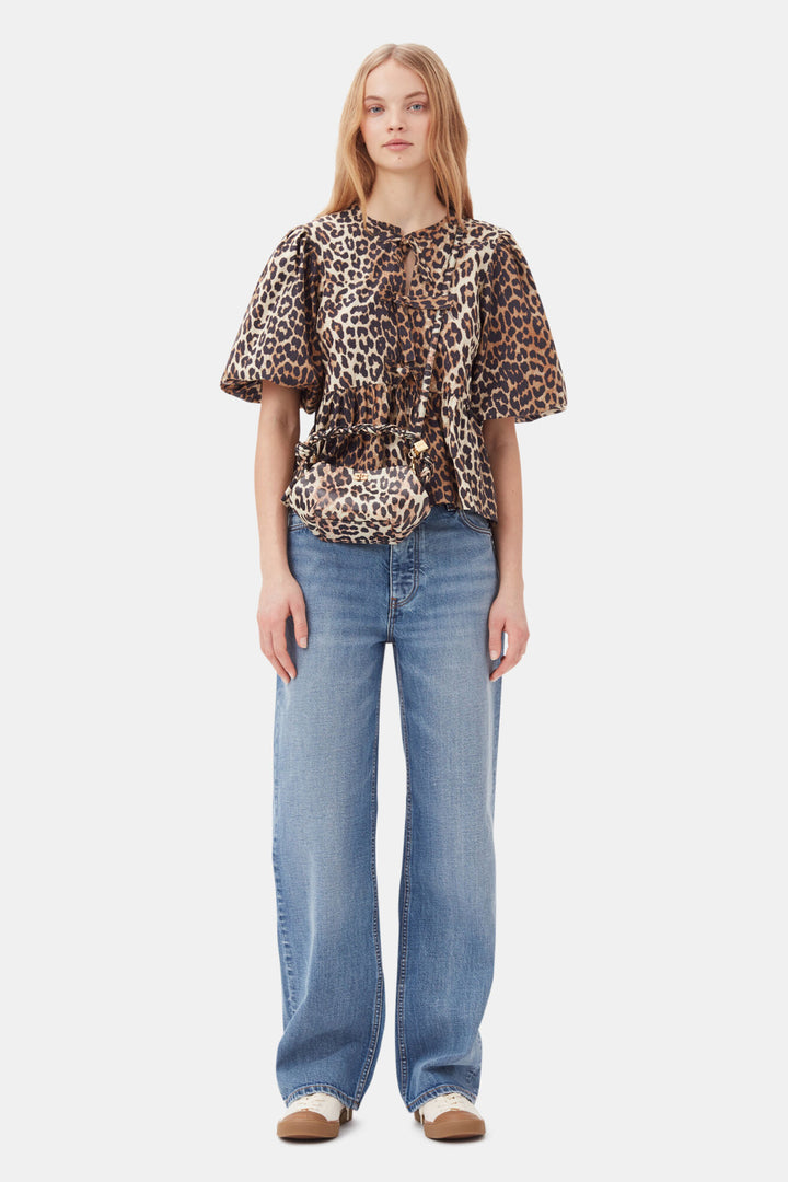 Printed Cotton Poplin Peplum Blouse - Leopard