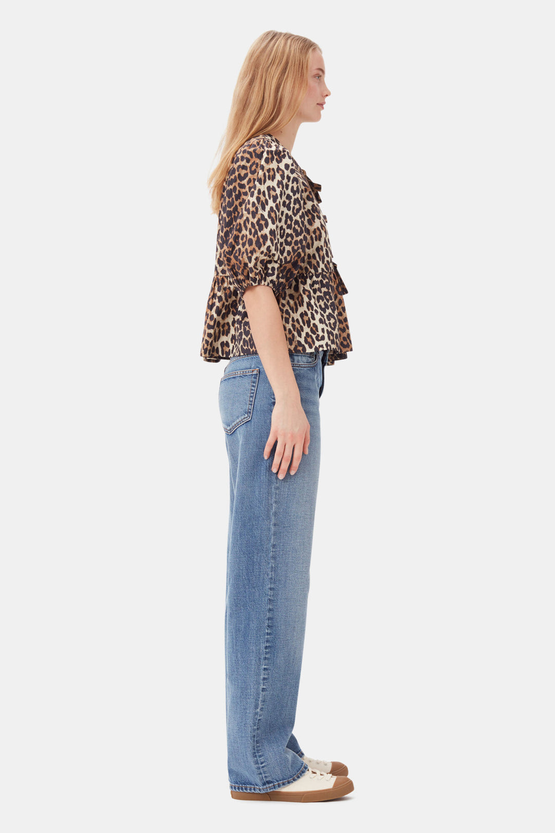 Printed Cotton Poplin Peplum Blouse - Leopard