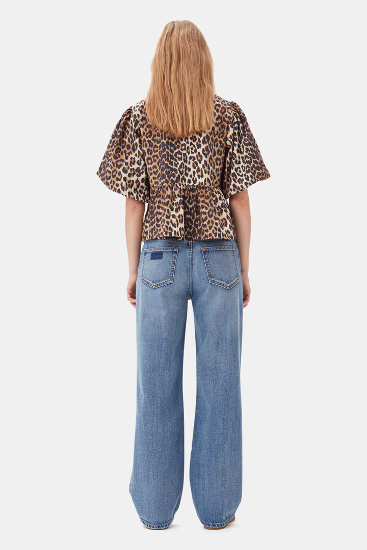 Printed Cotton Poplin Peplum Blouse - Leopard