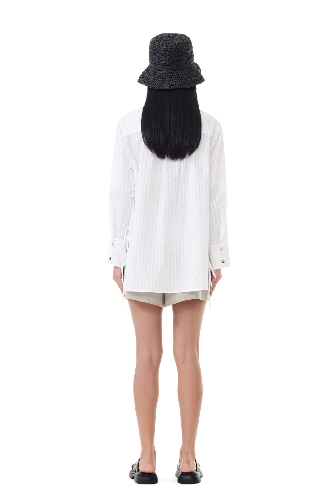 Tonal Stripe Oversized Shirt - Bright White