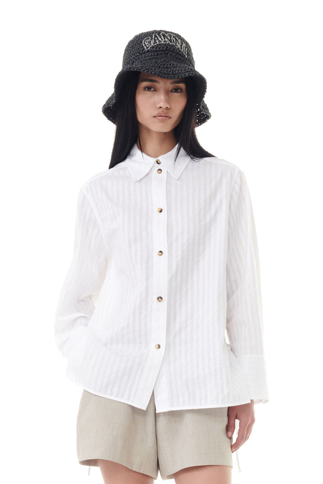 Tonal Stripe Oversized Shirt - Bright White