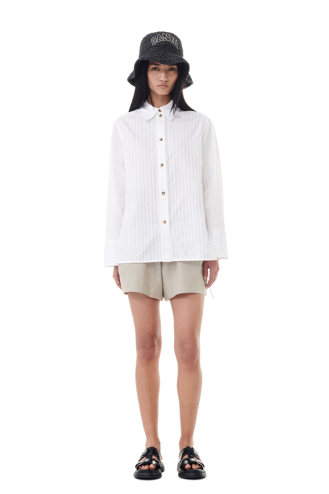 Tonal Stripe Oversized Shirt - Bright White