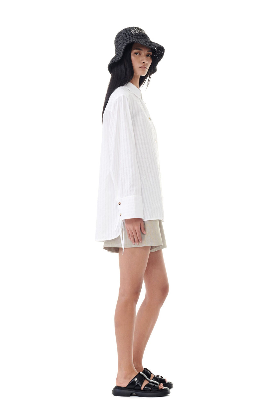 Tonal Stripe Oversized Shirt - Bright White