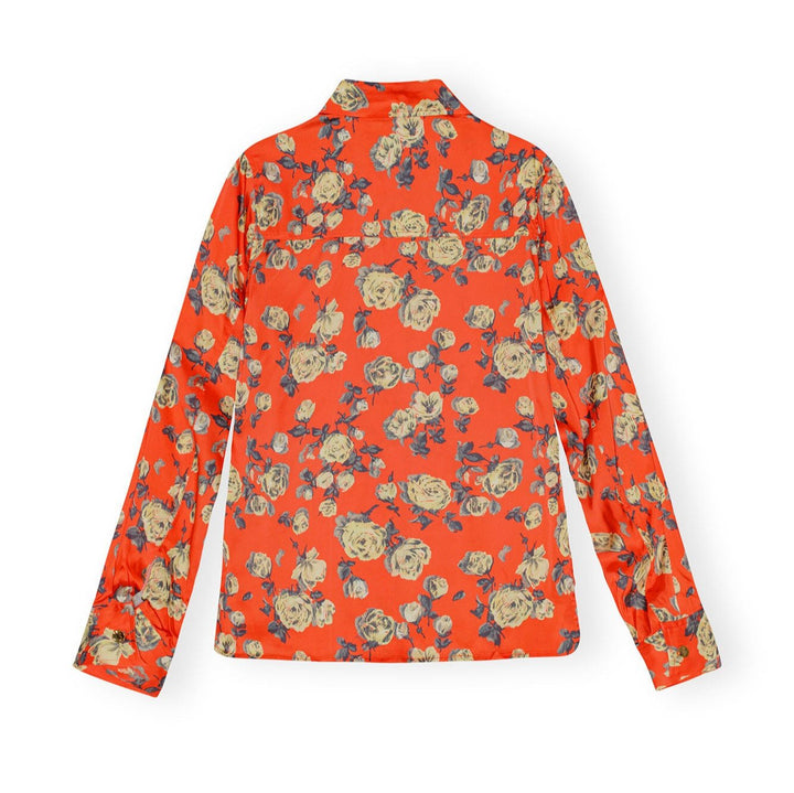 Orange Floral Printed Satin Shirt