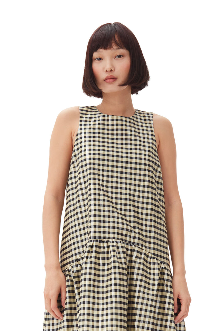 SHINY CHECK JACQUARD MIDI DRESS