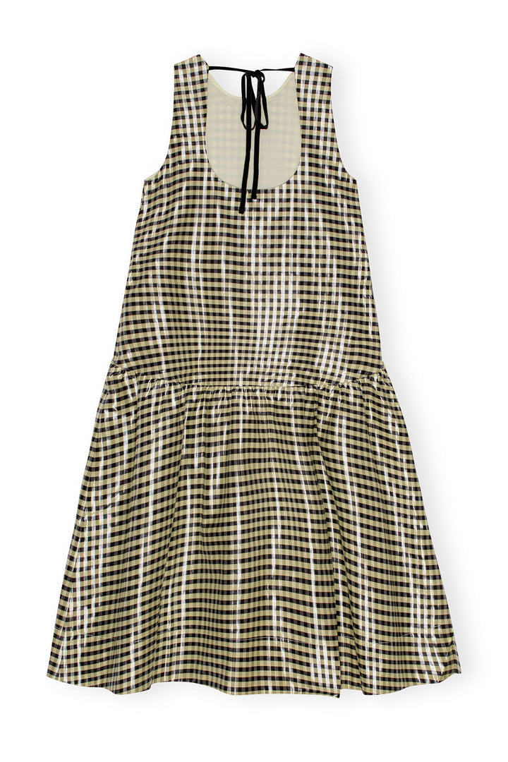 SHINY CHECK JACQUARD MIDI DRESS