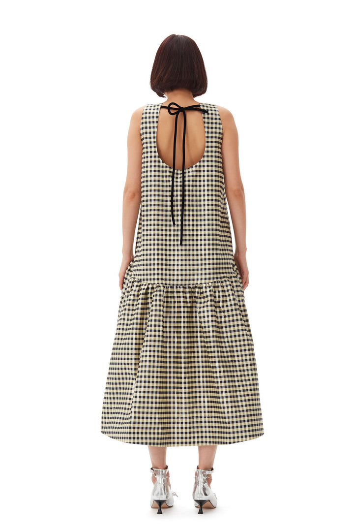 SHINY CHECK JACQUARD MIDI DRESS