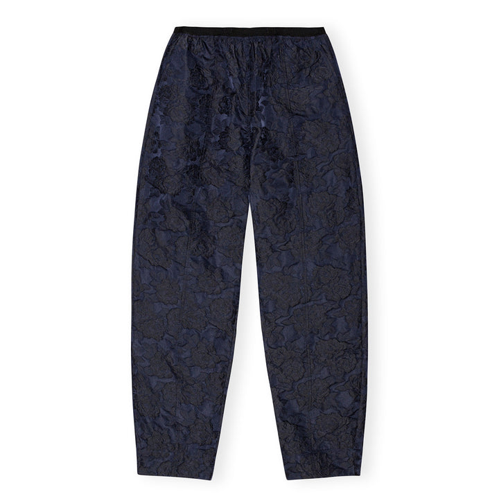 Botanical Jacquard Elasticated Curve Pants - Navy Blue