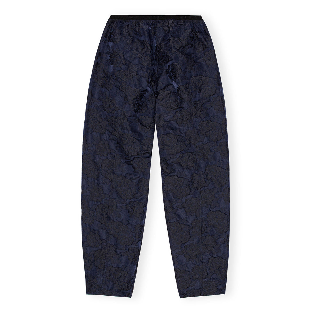 Botanical Jacquard Elasticated Curve Pants - Navy Blue