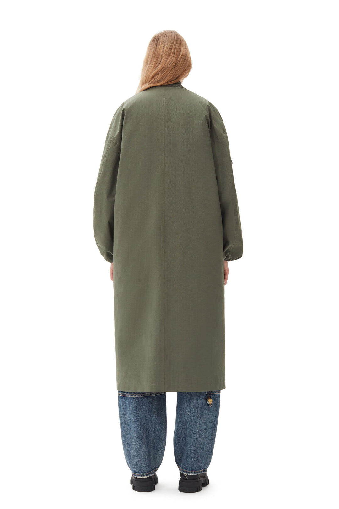 Green Tech Seersucker Oversized Shell Coat