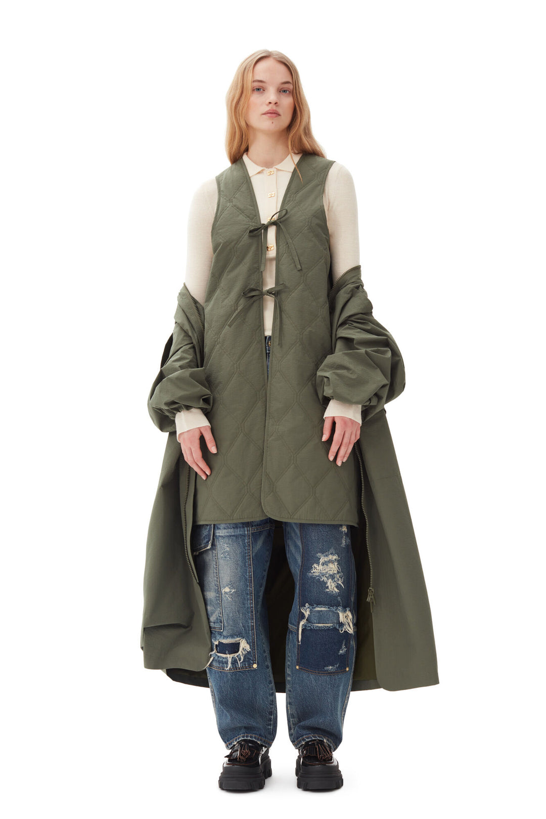 GREEN TECH SEERSUCKER OVERSIZED SHELL COAT