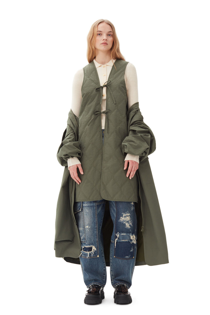 Green Tech Seersucker Oversized Shell Coat