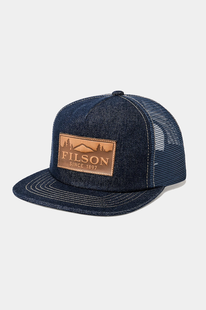 Scenic Leather-Patch Trucker Cap - Indigo