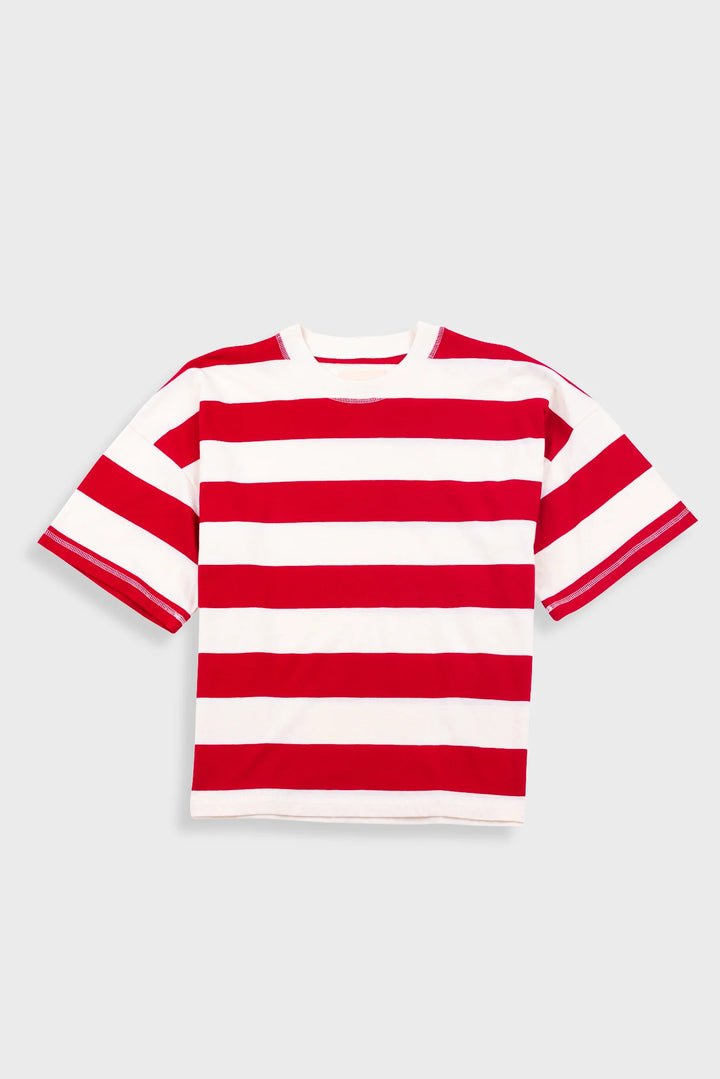 Boyfriend T-Shirt - Carnation/Ecru Stripe