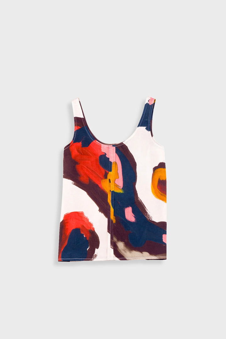 Scoop Back Vest - Impasto Print Satin