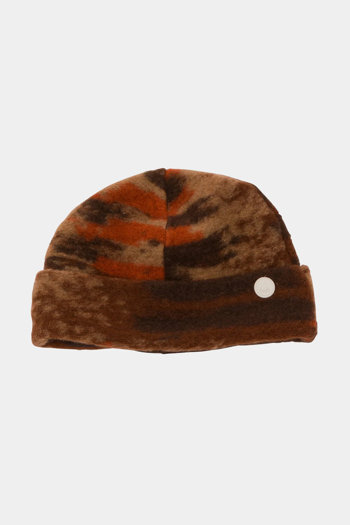 Fleece Beanie Hat - Rust Multi Jacquard