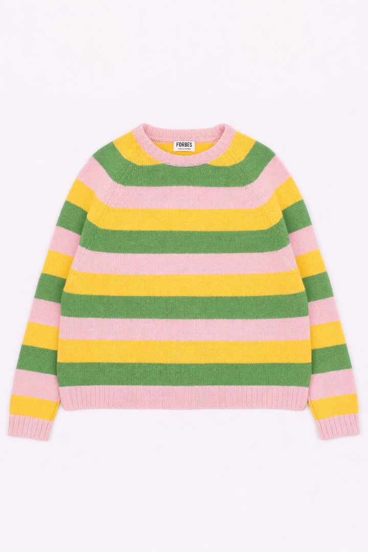 Striped Raglan Crew Knit - Candy/Grass Green/Yellow