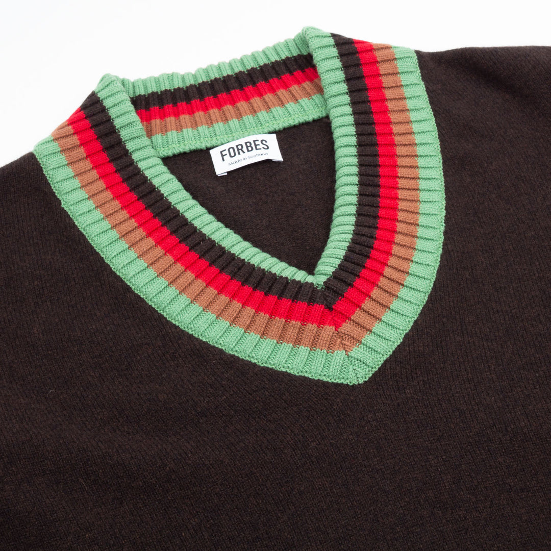 Contrast Stripe Heritage Sweater - Espresso