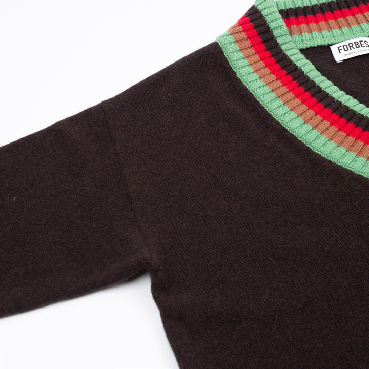Contrast Stripe Heritage Sweater - Espresso