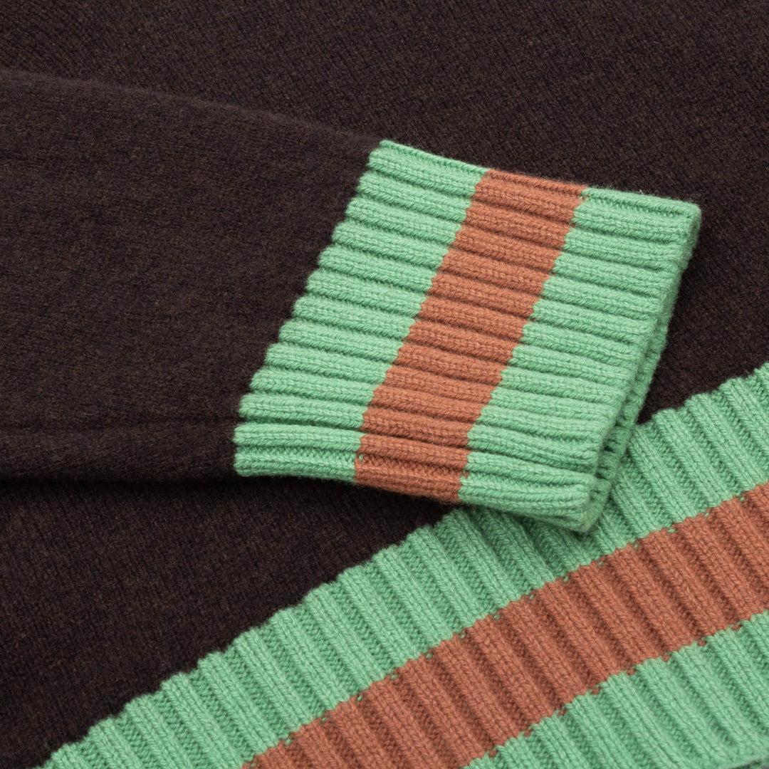 Contrast Stripe Heritage Sweater - Espresso